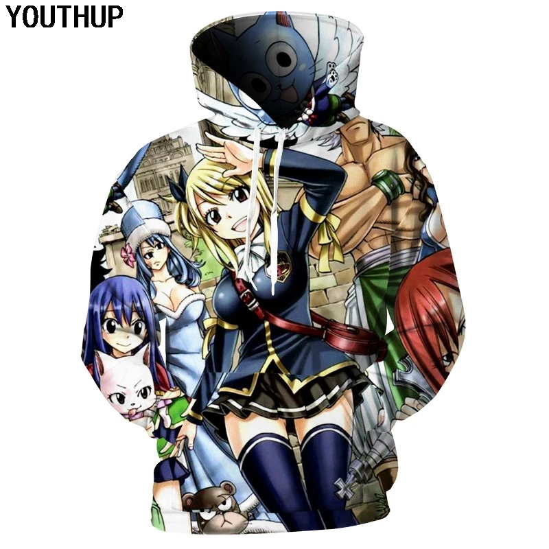 Новинка 2020 мужские толстовки YOUTHUP с рисунком Феи хвоста капюшоном 3d из