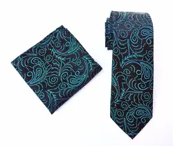 Оптовая продажа 8 см Для мужчин формальные галстук набор черный с синим уникальный Пейсли узор платок-галстук комплекты