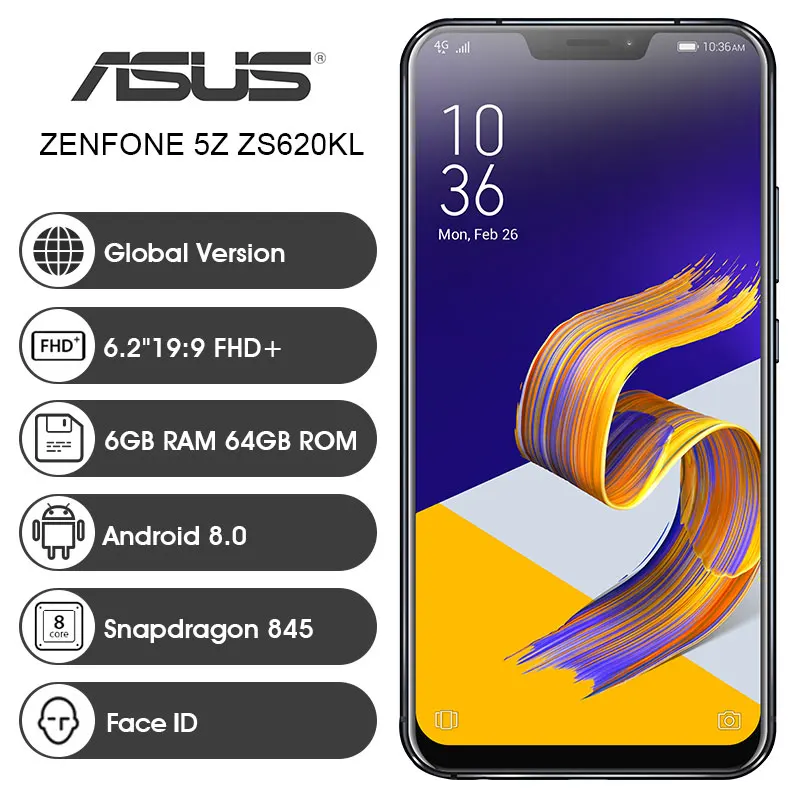 Мобильный телефон ASUS ZenFone 5Z ZS620KL 6 2 &quot19:9 FHD + с зазубрированным экраном Snapdragon 845 ГБ 64