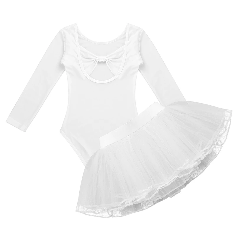 Комплект балетной пачки для девочек, балетная юбка с бантом на спине, гимнастический купальник с сетчатой юбкой, танцевальная одежда