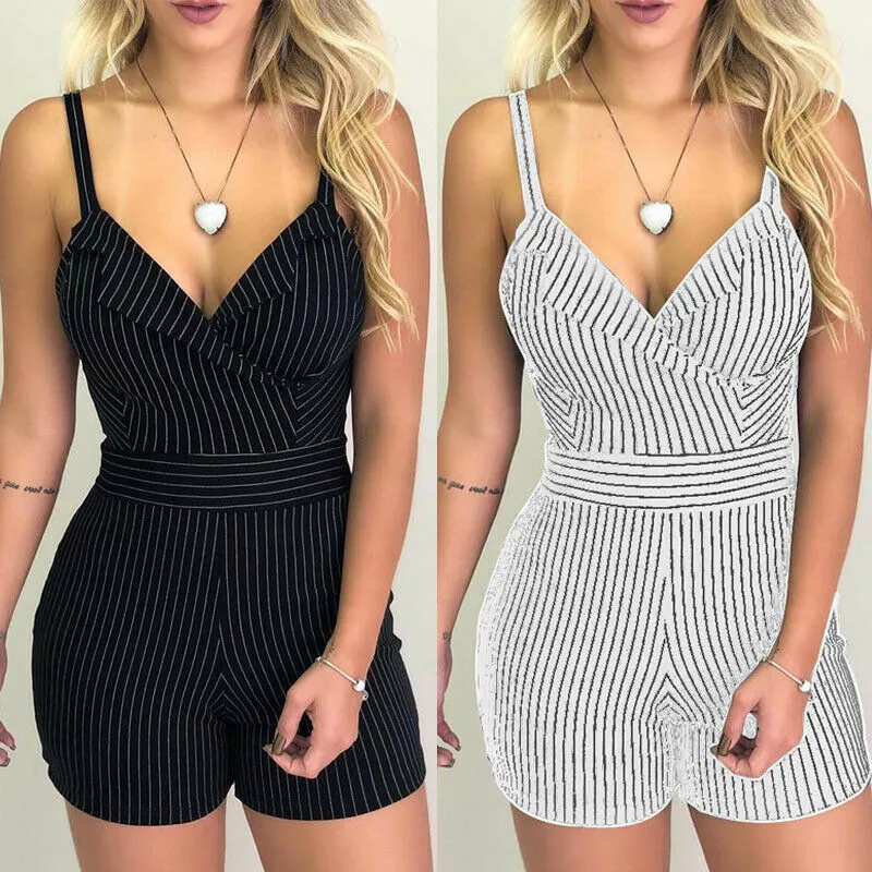 

Women Playsuit Vintage Striped Rompers Overalls 2019 Summer Short Jumpsuit Streetwear Ladies One Piece Slim arrival Clothing