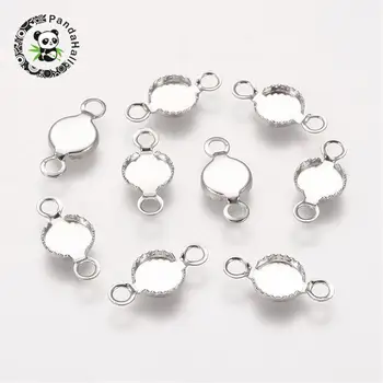 

brass cabochon connector setting, diy findings for jewelry making, flat round, Metal color, 15x7x2mm, hole: 2mm