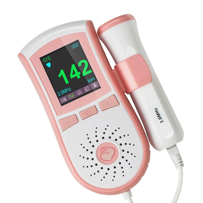 Розовый цвет ЖК-дисплей Дисплей Карманный фетальный Doppler Пренатальная сердце Детские сердца монитор 3 мГц зонд двойной Интерфейс Дисплей