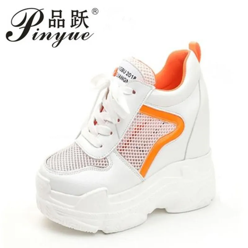 

2018 Women Wedge Mesh Shoes Platform Vulcanized Shoes Hidden Heel height Increase Casual Shoes Woman Summer Breathable Sneakers