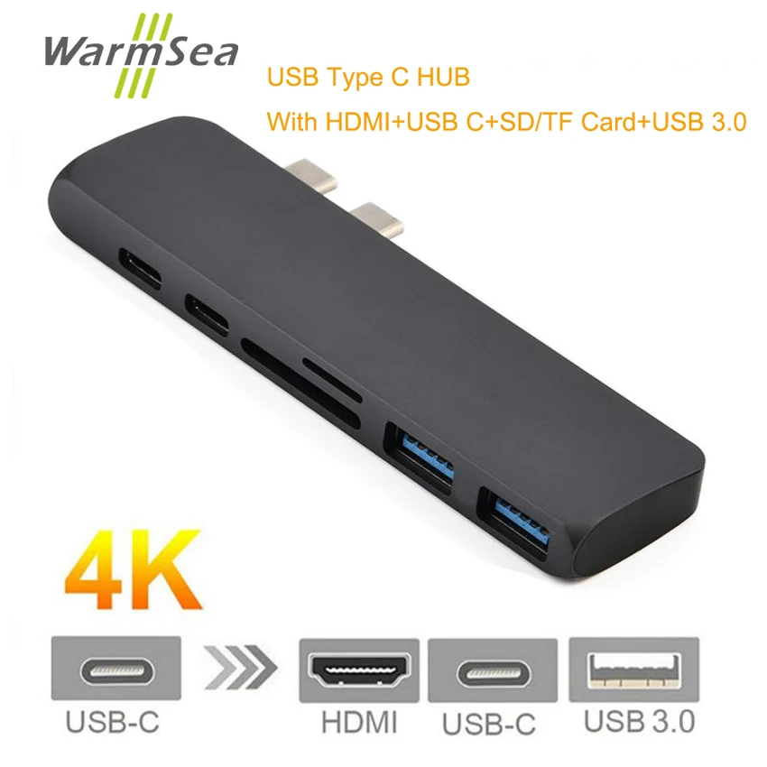

USB Type C Hub Adapter Thunderbolt 3 Dual USB 3.0 Polt With HDMI 4K Micro SD TF Card Reader For MacBook Pro Dropshipping 18Mar30