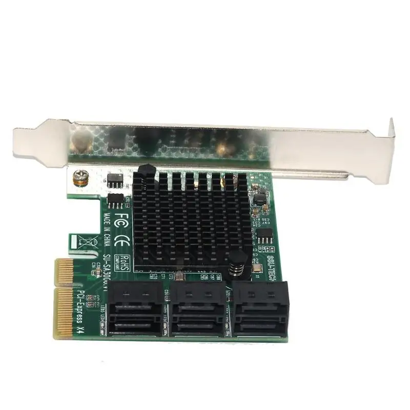 Новый SA3006 PCI-E x4 до 6 портов SATA 3,0 6 Гбит/с контроллер карта с теплоотвод Плата расширения для добычи BT для рабочего стола