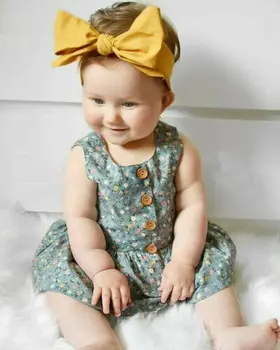 

Infant Kids Baby Girls 3 Pcs Summer Clothes Sweet Button Ruffles Princess Floral Tops Dress+Shorts Headband Outfits Sets