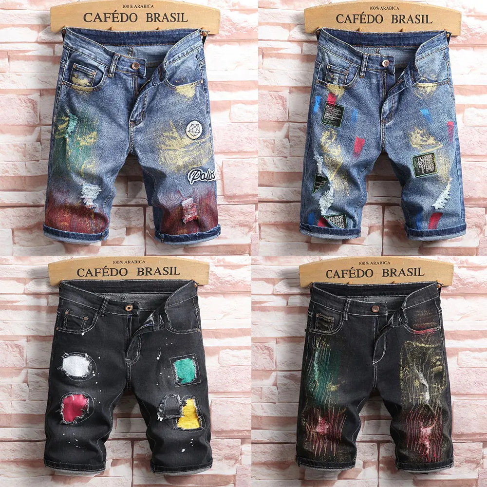 

2019 Summer New Top Men Jeans Shorts,Blue Black Color Fashion Designer Short Ripped Jeans For Men Denim Shorts Knee Length!