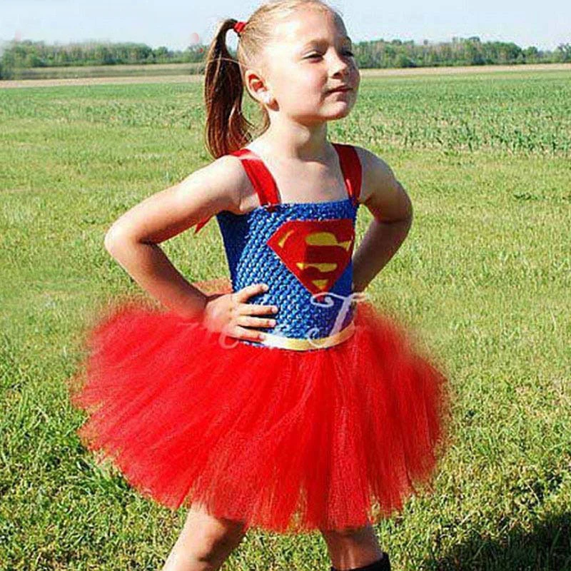 

Rainbow Tutu Dress Child Supergirl Costume Cosplay Kids Superhero Fancy Party Dress Halloween Superman Costume Outfits For Girls