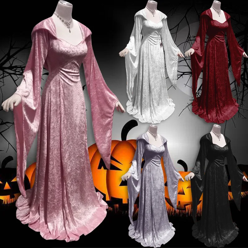 Black Hooded Medieval Gown Renaissance Maiden Dress Costume Fancy Dress