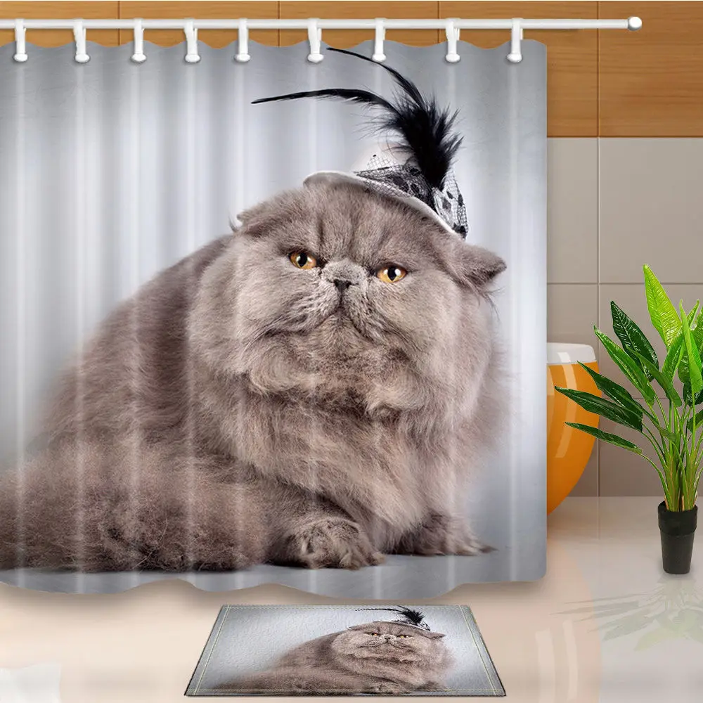 Cute Cats Eco friendly Polyester Fabric Shower Curtains for Bath Modern
