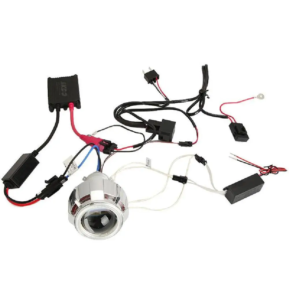 

Partol Chrome Motorcycle Bi-xenon Projector Headlight Kit High Low Beam With Devil Eye CCFL Angel Eye 6000K 35W 3000lm 12V 23kV