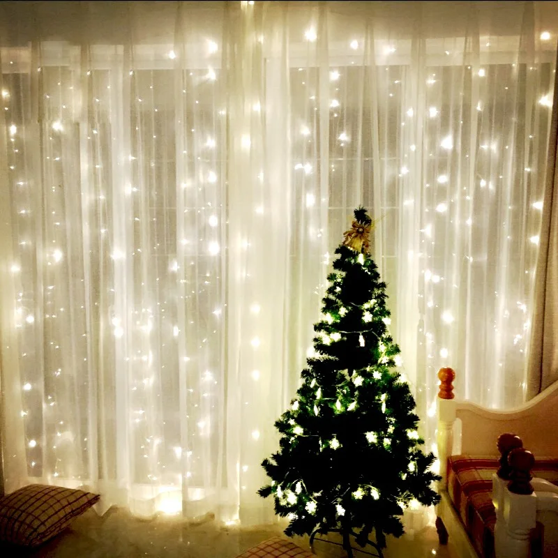 

3x3M 300LED Droop 0.3-0.5M EU Plug Fairy String Icicle LED Curtain Light Christmas Garland Lights Wedding New Year Decoration#35