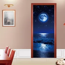Изготовление размеров под заказ/77X200 см море луна ночь двери Стикеры Self самоклеющиеся водоотталкивающие обои для гостиная; ванная комната наклейки deur