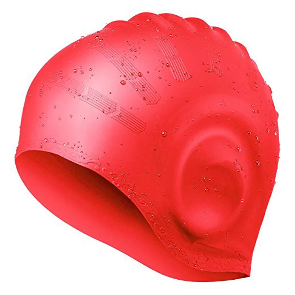 Strong elastic solid color swimming cap ear long hair protection sports