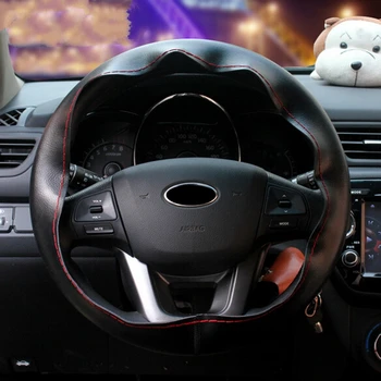 

Leather Car Steering Wheel Cover For 42/45/47/50 cm Diameter Size DIY Hand sewing Braid With Needle Thread Soft For Bus Truck