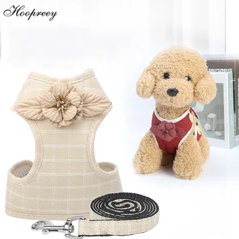 

Breathable Nylon Mesh Dog Vest Harness Leash Sets Flowers Decor Chest Strap for Medium Small Puppy Dogs Walking Running Lead 10E