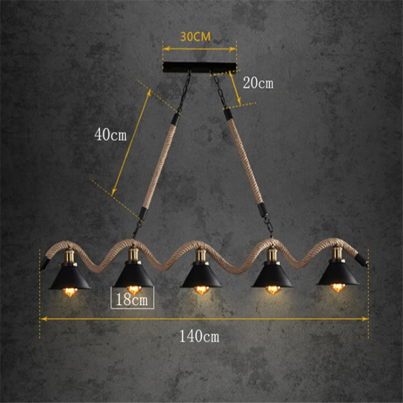 

3/5 Heads Bar Personality Hemp Rope Chandelier Industrial Winds Retro Internet Cafes Creative Restaurant Lamps Free Shipping
