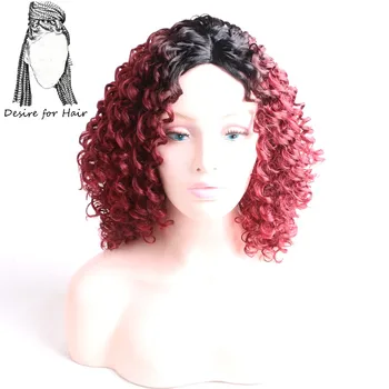 

Desire for hair Kinky curly high temprature synthetic wigs for women ombre black burgundy color