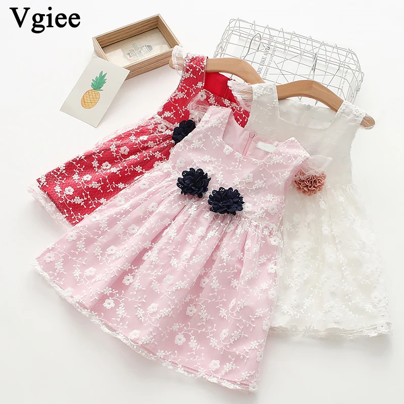 

Vgiee Dress for Baby Girl Dresses 2019 Summer Party Princess Dress Sleeveless Solid Mesh Little Girls Clothing CC316