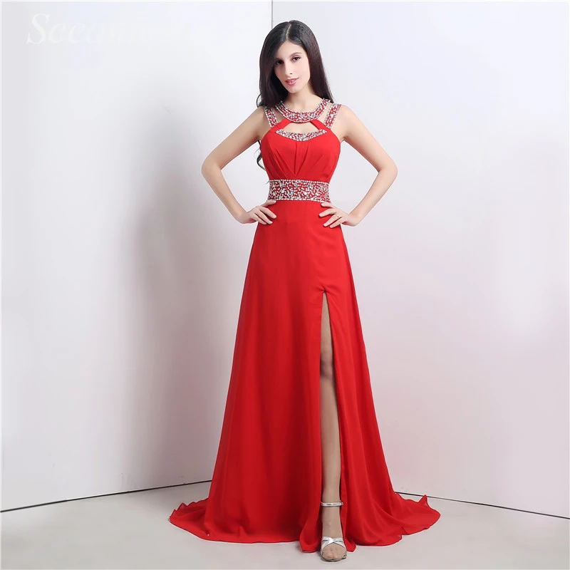

Abendkleider Red A-Line Evening Dresses Chiffon Summer Halter High Side Split Sexy Women Prom Party Gowns China Customize