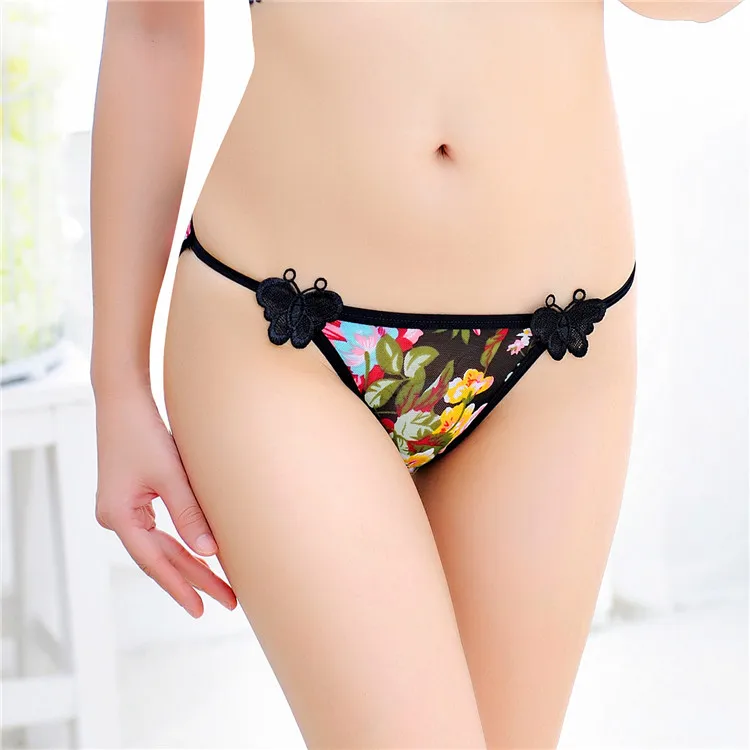 Women's Sexy Lace Briefs Flowers Panties Through Bow knot Underwear