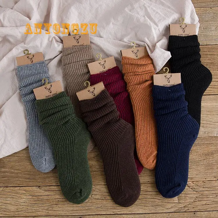 Осенне-зимние утепленные шерстяные теплые женские носки в стиле ретро, высококачественные средние женские трубчатые носки,, 6 пара/лот