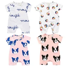 2017 Summer Bobo Choses Tiny Cotton White Pink Dog Letter font b Baby b font Boys