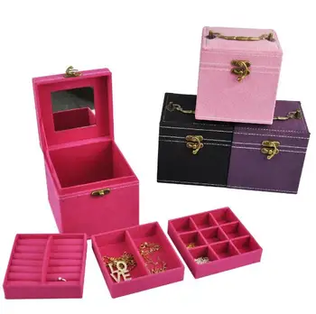 

Three Layer Cube Jewelry Box Makeup Organizer Portable Travel Jewelry Box Necklace Earring Stud Collection Case Wholesale 20pcs