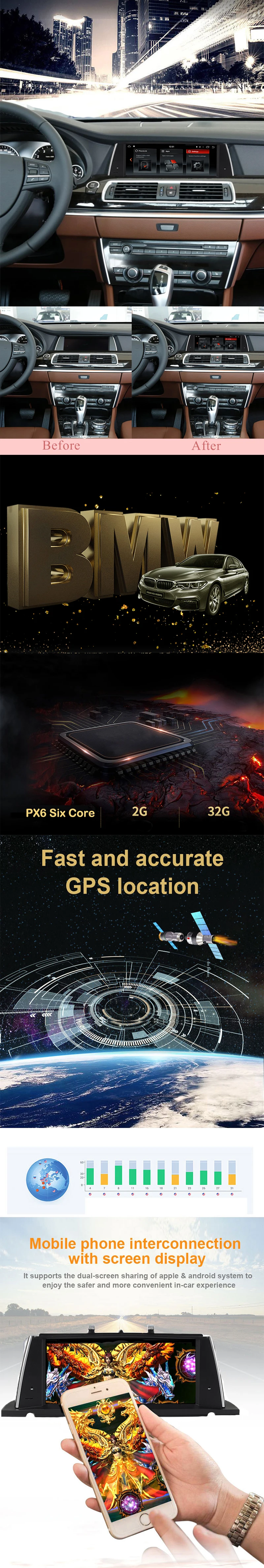 Perfect Auto Radio Multimedia Player for BMW 5 series F07 GT 2011 2012 CIC System 10.25" Android 8.1 PX6 Wifi BT Vehicle GPS Navigation 2