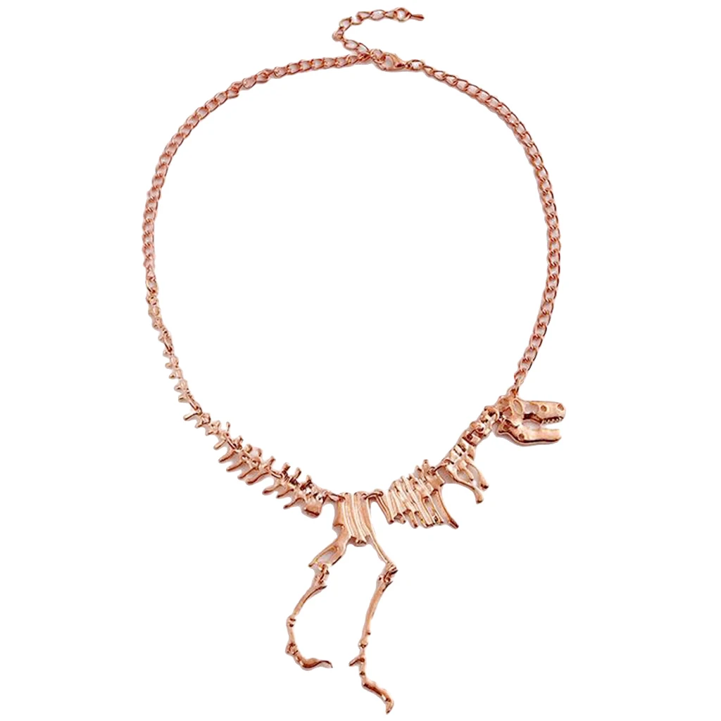Antique Dinosaur Skeleton Choker Necklace Collar Biker Men Jewelry Rose Gold