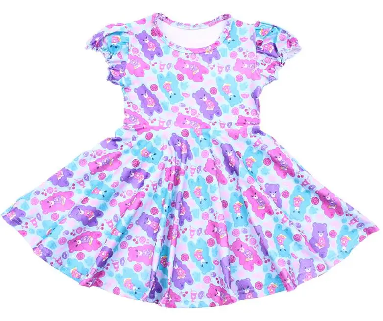 Лидер продаж; детская одежда; милые детские платья с короткими рукавами; Платье с принтом маленького медведя для малышей; молочное шелковое платье - Цвет: purple