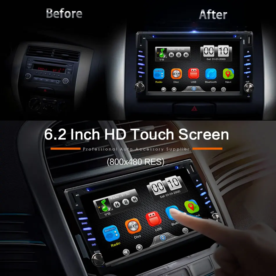 Cheap 2Din Universal Car In Dash Touch Screen Bluetooth Radio CD DVD MP3 Video Media Player Head Unit Stereos (Without GPS) 2