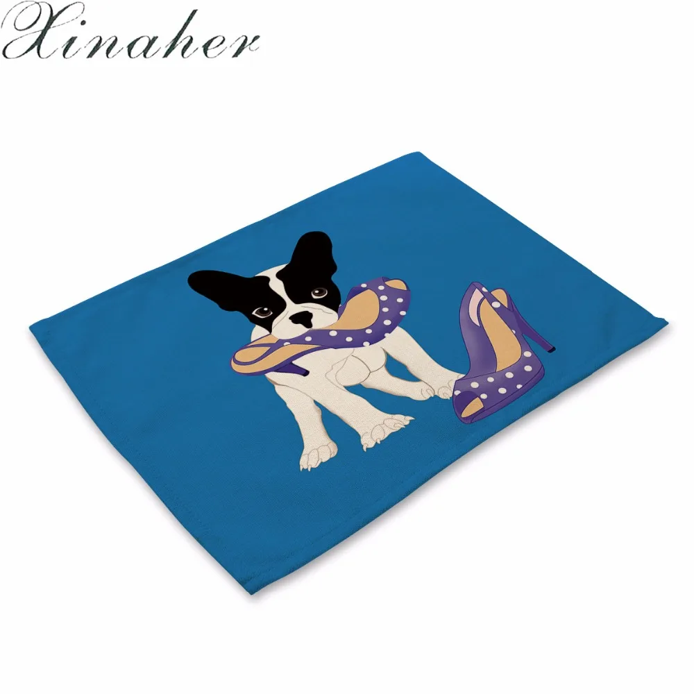 XINAHER cute puppy Pattern Cotton Linen Western Pad Placemat Insulation Dining Table Mat Bowls Coasters Kitchen Accessories | Дом и сад