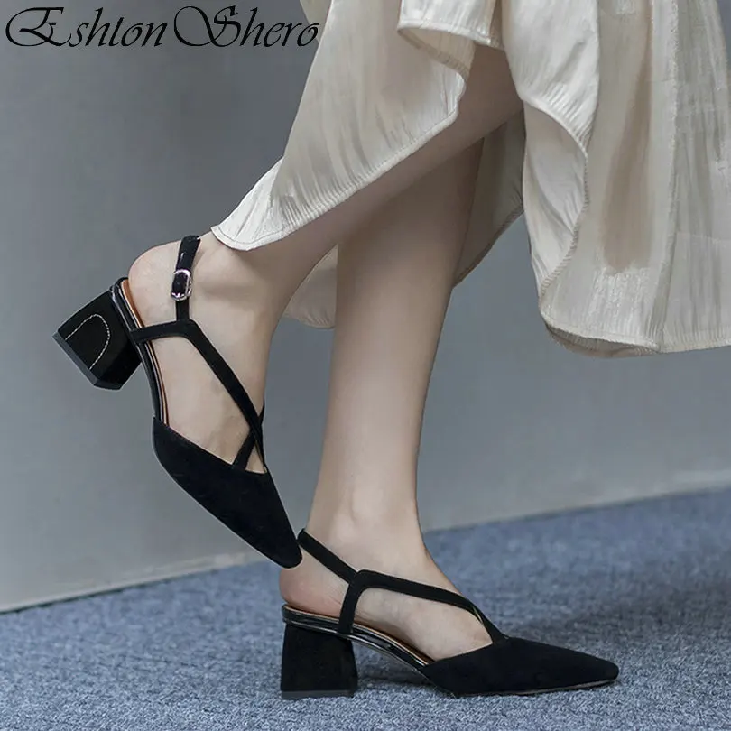 

EshtonShero Summer Women Sandals Shoes Woman High Heels Platform Kid Leather Slingback Ankle Strap Ladies Wedding Shoes Size 3-9