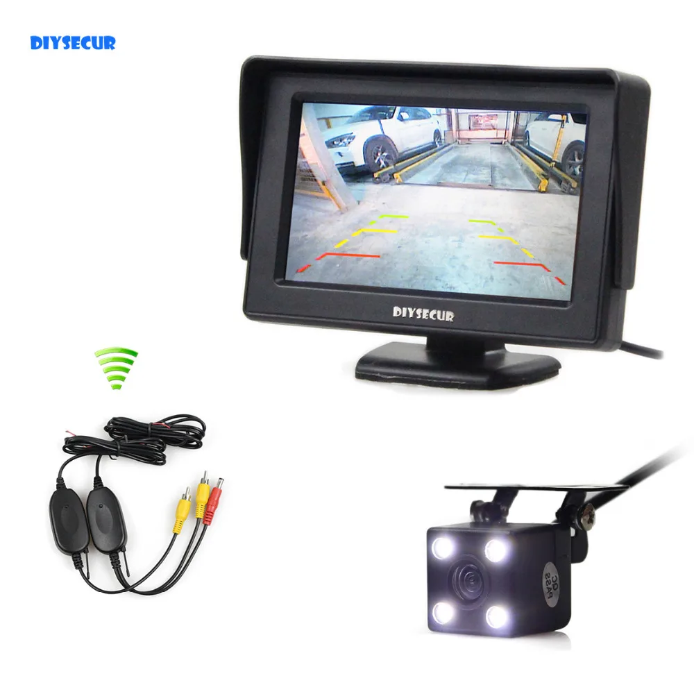 

DIYSECUR 4.3 Inch Video Car Monitor + HD LED Car Camera Rear View Security System Wireless Parking Reversing System Kit