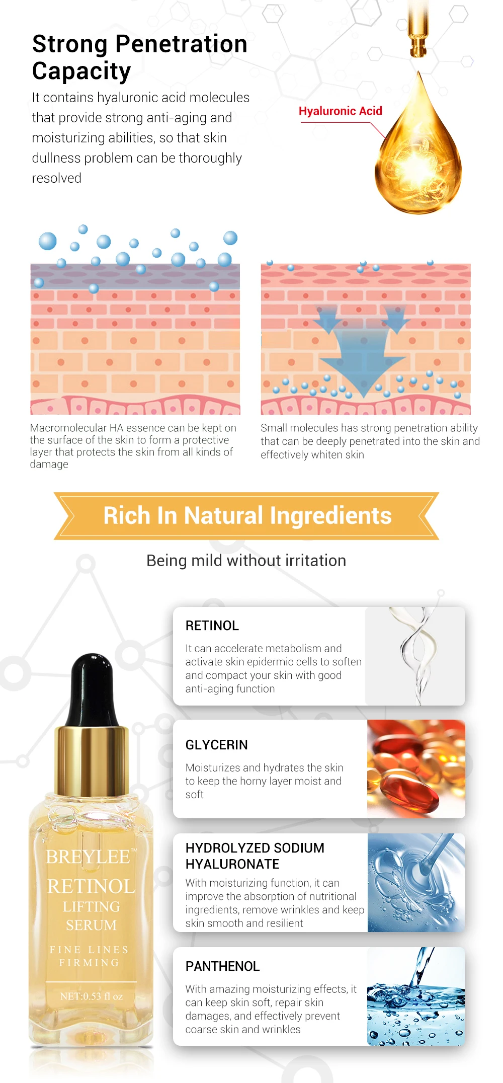 Cuidados com a Pele Retinol Breylee Lifting Firming Serum Collagen Essence Facial Rosto Remover Rugas Anti Envelhecimento Desaparecer Linhas Finas 10 Pcs 9 Facial Rosto Cuidados Com A Pele Remover