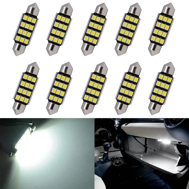 

10pcs Aluminum CanBus Error Free 1.72'' 42mm DE3175 DE3021 DE3022 6428 7065 LED Festoon Car Interior Door Map Dome Lights White