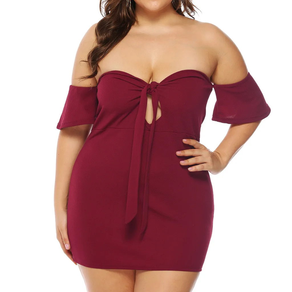 Женское модное платье vestido сексуальное плюс размер однотонное с коротким рукавом