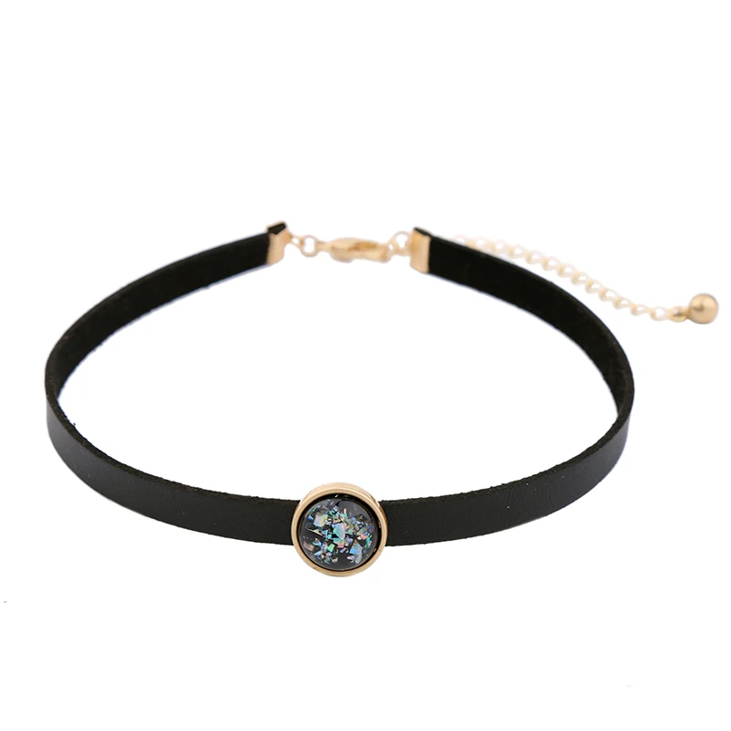 

2017 Fashion Trend Black Imitation Leather Choker Necklace Round Charm Women Short Necklace Brand Jewelry