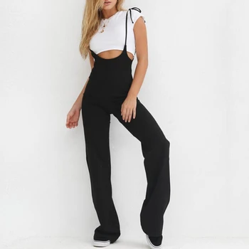

Sexy Loose Backless Strap Overall Jumpsuit Women 2018 Summer Overalls for Women Sleeveless Black Romper Bodysuit Pants