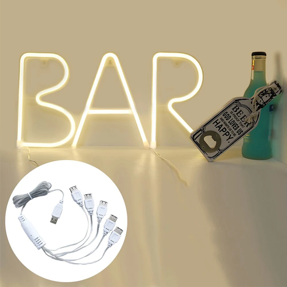 Ночной светильник, неоновая лампа с алфавитом, 1* USB-5*, Женский USB для дня рождения, свадьбы, вечеринки, спальни, настенный светильник, ночник