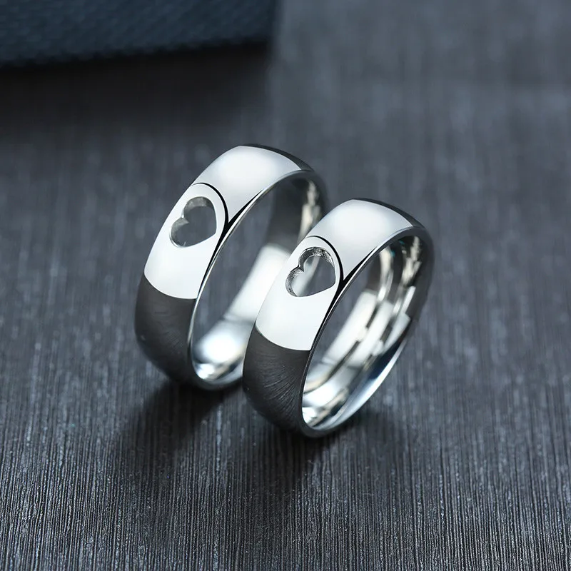 Paire D'alliances Personnalisables En Acier Inoxydable Avec Zircon - Gravure Possible Pour Couple, Homme Et Femme