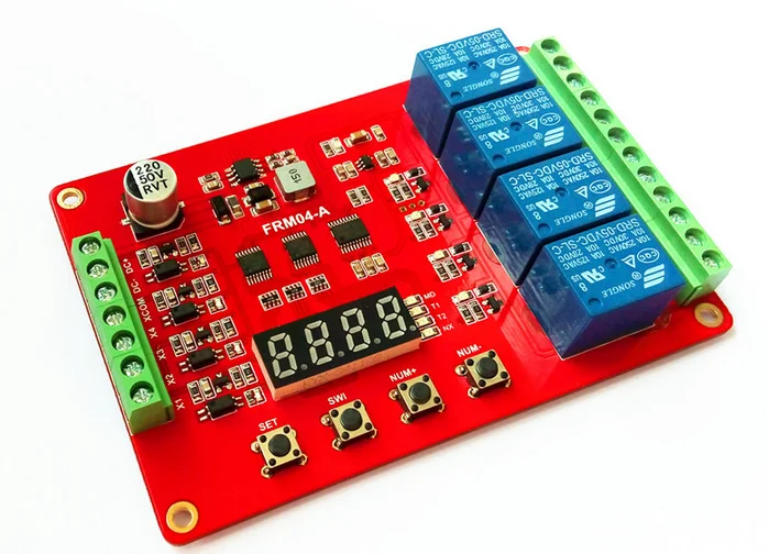

FRM04 / 4-way multifunction relay module / cycle / delay / timing / self-locking / 18 functions can be set