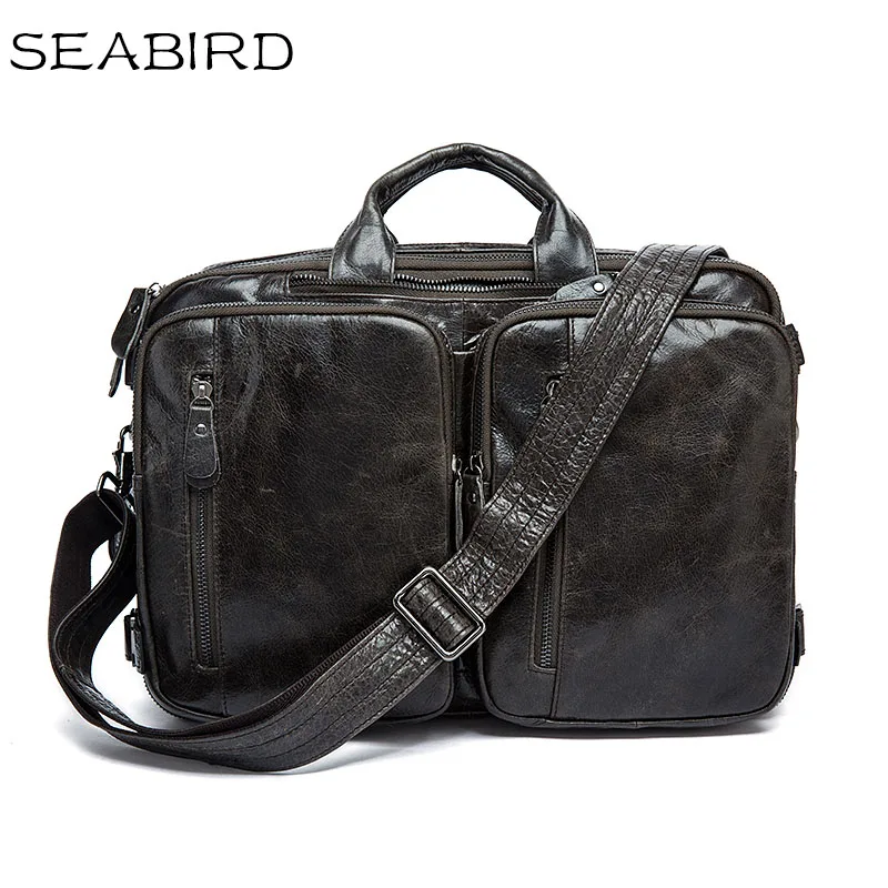 SEABIRD мужские сумки из натуральной кожи, модные мужские сумки через плечо, мужские сумки-мессенджеры, мужской портфель, мужская дорожная сумка - Цвет: Silver Grey