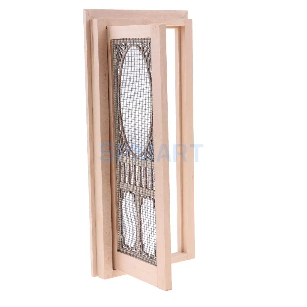 2 Pieces Vintage Wood External Hollow Screen Single Door for 1/12 Dolls House Rooms DIY Accessories