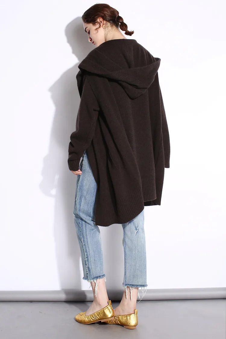 Новая мода осень-зима серый черный кардиган для женщин с капюшоном свитер свободного покроя размера плюс для женщин пальто длинные свитера