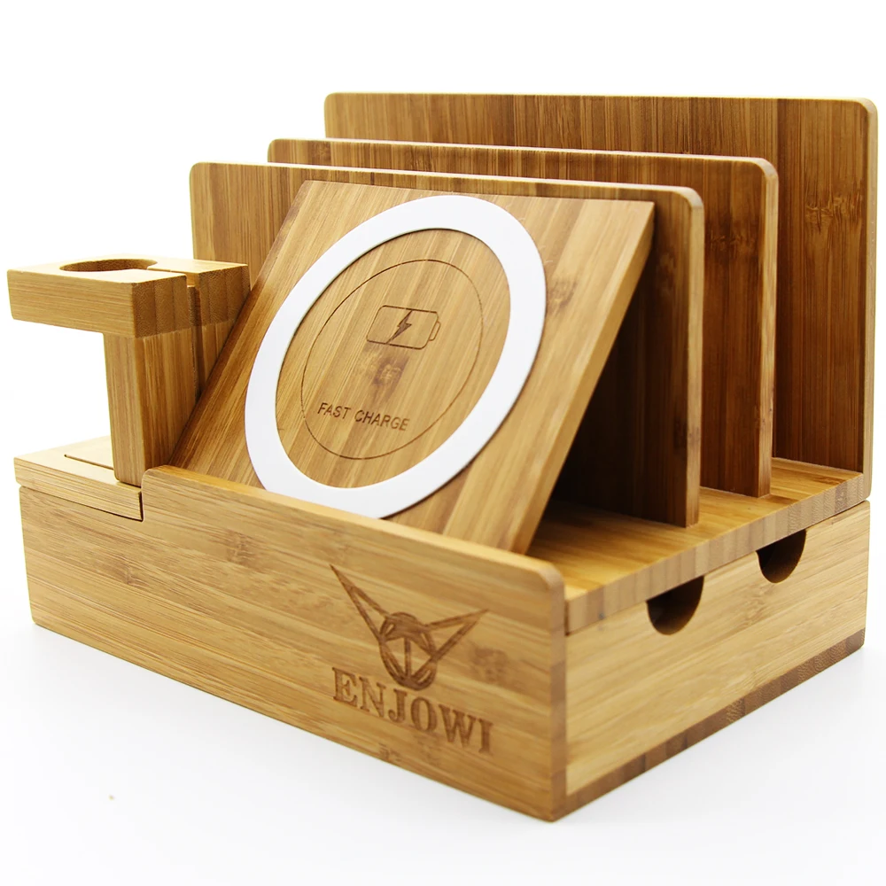 Wooden Fast Wireless Charger Desktop Storage Mobile Phone Stand Wooden Fast Wireless Charger Desktop Storage Mobile Phone Stand Multifunction Charging Station For Iphone X 8 And Other In Holders