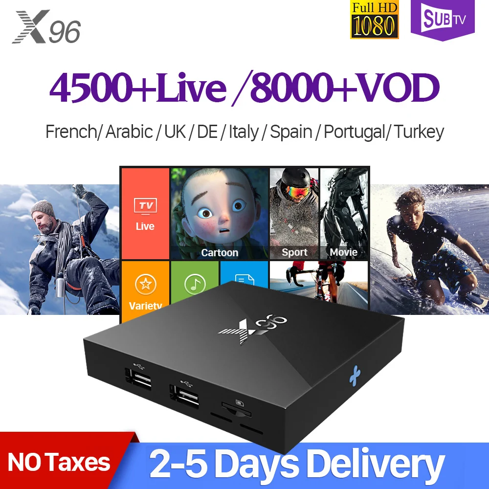 

X96 IPTV Android Arabic France Subscription S905X Quad Core 2G 16G Turkish Portugal IPTV Box 1 Year IPTV Code Subscription Italy