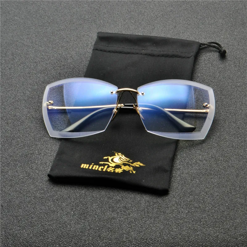 Rimless Gradient Sunglasses Women Brand Diamond Cut Personality Shade ...